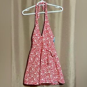 NWT Draper James Summer Picnic Faux Wrap Halter Small Red Swimsuit